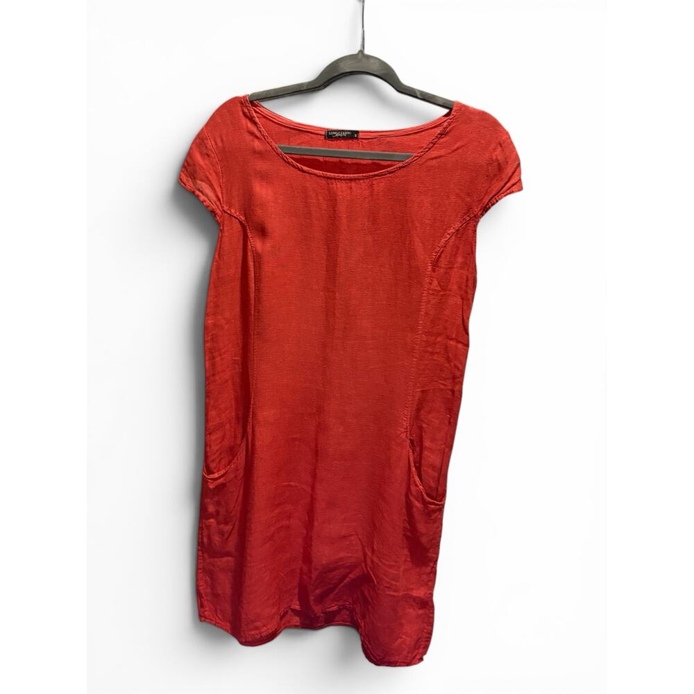 Lungo L’Arno Linen Dress MADE IN ITALY Rust Orange Lightweight Pockets Capsleeve